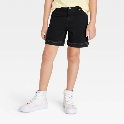 Girls' Cuffed Hem Midi Jean Shorts - Cat & Jack™ Black Xs : Target