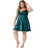 Agnes Orinda Women's Plus Size Satin Ruffle Trim Deep V Sleeveless Pleated Soft Nightgowns - 3 of 4