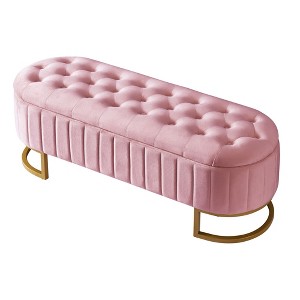 NicBex Modern 47.2" Storage Bench Velvet Accent Stool with Button Tufted and Metal Base for Bedroom and Living Room - 1 of 4
