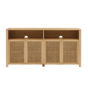 Gulches 63 Inch Mid Century Modern Rattan Sideboard Natural Buffet Cabinet Adjustable Shelves 2 Outlet Holes Large Storage Media Console Natural - 1 of 4