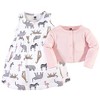 Hudson Baby Infant and Toddler Girl Cotton Dress and Cardigan 2pc Set, Modern Pink Safari - image 3 of 3