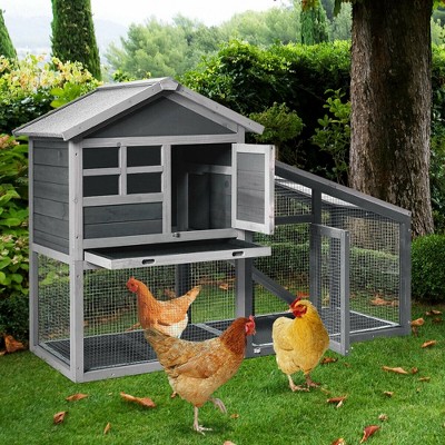 Gray Wooden Outdoor Hutch with Ramp and Ventilation