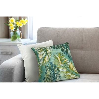 Tropical Serenity Aqua and Green Square Outdoor Pillow 18" x 18"