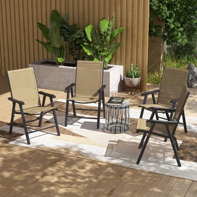 Light Brown Folding Outdoor Dining Chairs with Cushions