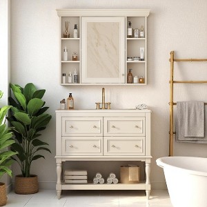 36" Bathroom Vanity with Ceramic Sink and Medicine Cabinet, 4 Drawers, Storage Shelf, Solid Wood Frame,Bathroom Cabinet Set - 1 of 4