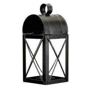 11" x 5.625" Tealight/Votive Iron/Glass Travis House Outdoor Lantern Candle Holder Black Powder Coat Finish - Achla Designs: Traditional Style - 1 of 4