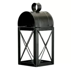 11" x 5.625" Tealight/Votive Iron/Glass Travis House Outdoor Lantern Candle Holder Black Powder Coat Finish - Achla Designs