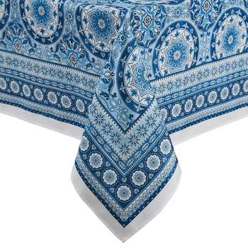 Vietri Medallion Block Print Stain & Water Resistant Indoor/Outdoor Tablecloth - Elrene Home Fashions