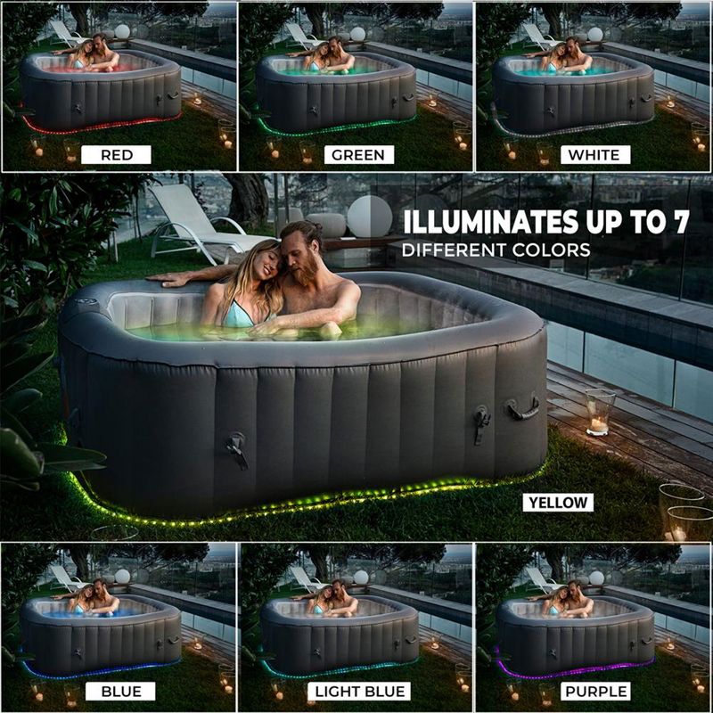 SereneLife Outdoor Portable 6 Person Inflatable Square Heated Spa Hot Tub Spa with 130 Bubble Jets, Filter Pump, Remote Control, and LED Lights, 5 of 7