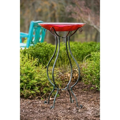 Tall Black Metal Scroll Birdbath Stand for Gardens