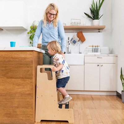 Natural Birch 2-Step Wooden Kids Step Stool with Handles