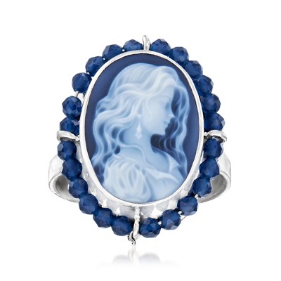 Ross-Simons Italian Blue Agate Cameo Ring With 1.32 ct. t.w. Blue Spinel in Sterling Silver