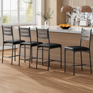 Coolmee Bar Stools Set of 2/ 4, Upholstered Metal Dining Chairs Set of 2 with Wooden Back & Footrest & Thick Cushion, for Kitchen Island Apartment - 1 of 4