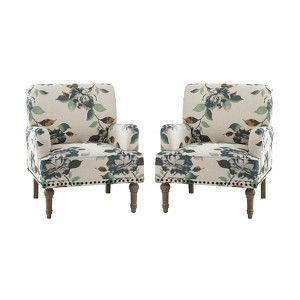 Set of 2 Reggio  Traditional  Wooden Upholstered  Armchair with Floral Patterns and  Nailhead Trim | ARTFUL LIVING DESIGN - 1 of 4