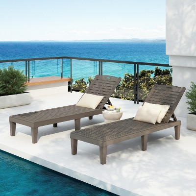 ModernLuxe 2-Piece Outdoor Chaise Lounges Set Resin Pool Lounge Chairs with Adjustable Backrest for Patio Poolside Beach, Black/Brown