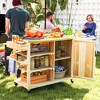 Outsunny Outdoor Grill Cart with Wheels and Storage Cabinet, Solid Wood Outdoor Kitchen Island with Stainless Steel Top, Natural Wood - 3 of 4