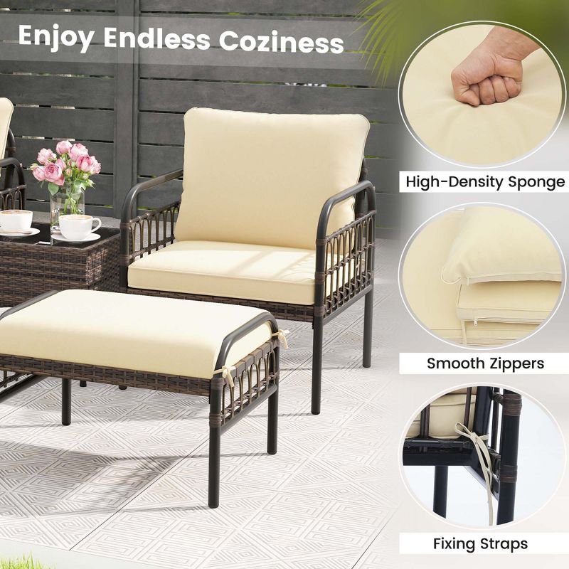 Costway 5 PCS Patio Conversation Set Outdoor Wicker Chair Set with Ottomans & Coffee Table, 5 of 11