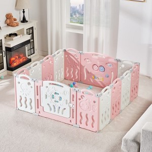 AMERLIFE Baby Playpen, Upgraded Portable Foldable Baby Fence with Game Panel and Safety Gate - 1 of 4