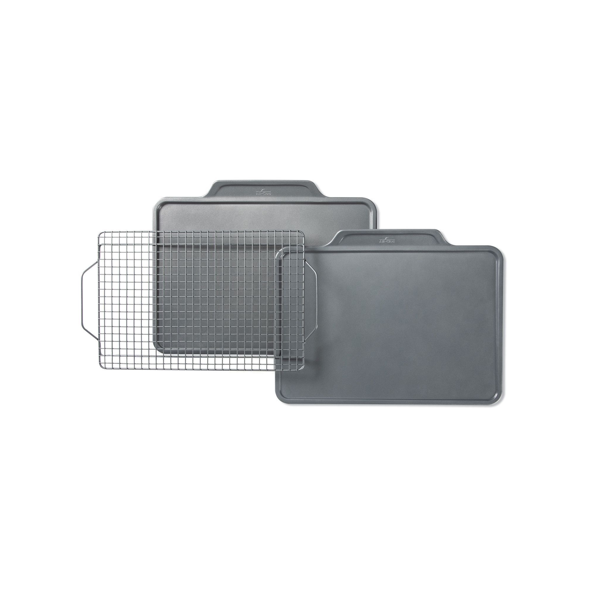 All-Clad 3 Piece Nonstick Bakeware Set, 2 Cookie Sheets with Cooling Rack, Pro-Release Bakeware - Gray