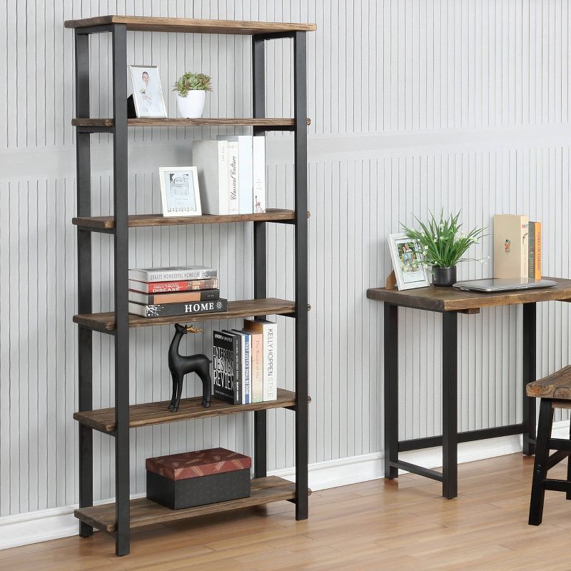 70&#34; Pomona 5 Shelf Bookshelf Metal and Solid Wood Natural - Alaterre Furniture, 3 of 11