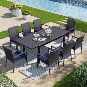 Captiva Designs 9pc Patio Rectangle Expandable Metal Dining Table & Rattan Chairs with Removable Cushions - 1 of 4