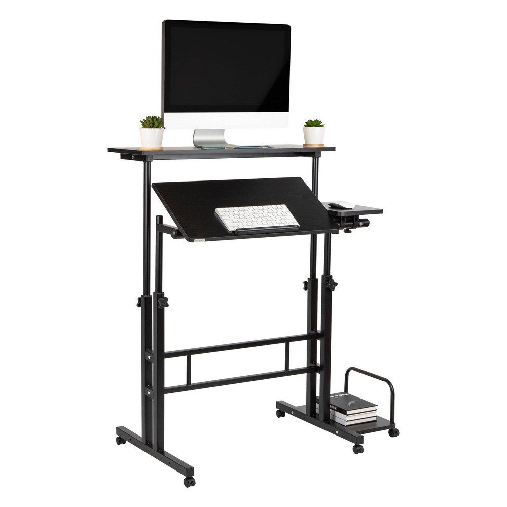 Photos - Office Desk Black Rolling Sitting/Standing Desk with Side Storage - Mind Reader