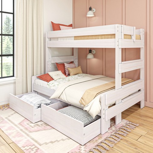 Max Lily Farmhouse Twin Over Full Bunk Bed With Storage Drawers White Wash Target