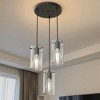 10 in. 3-Light Matte Black Vintage Cluster Pendant Light Fixture with Large Clear Glass for Dining Table - 2 of 4