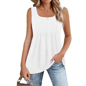 Zeagoo Women's Summer Tank Tops Pleated Square Neck Loose Fit Casual Flowy Tunic Sleeveless Shirts - 1 of 4