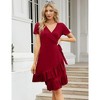 Midi Dress for Women Summer Short Sleeve Business V Neck A-Line Flowy Ruffle Elegant Wedding Guest Midi Dresses - 2 of 4