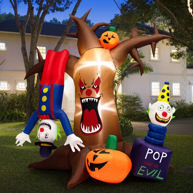 Tangkula 8FT Tall Halloween Inflatable Decoration Blow Up Dead Tree & Pumpkins & Scary Clowns, Bright LED Lights, Air Blower Self-inflate Decoration, 5 of 10