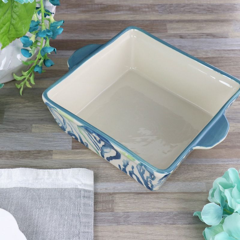 Spice By Tia Mowry 2 Quart Square Stoneware Bakeware in Blue and White, 5 of 6