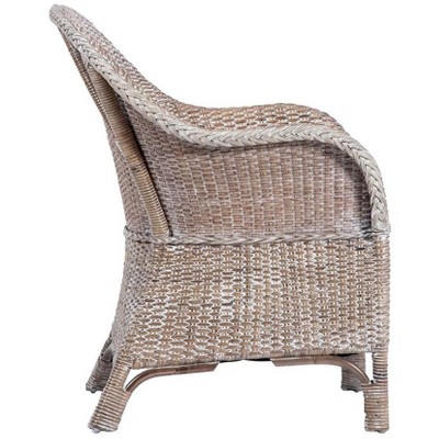 Antonia White Wash Rattan Barrel Accent Chair with Cushion