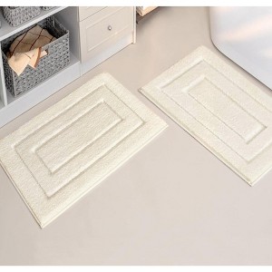Home Mart Goods Ivory Piece Bordered Box Plush Soft Cozy 100% Polyester Bath Mat Set - 1 of 3