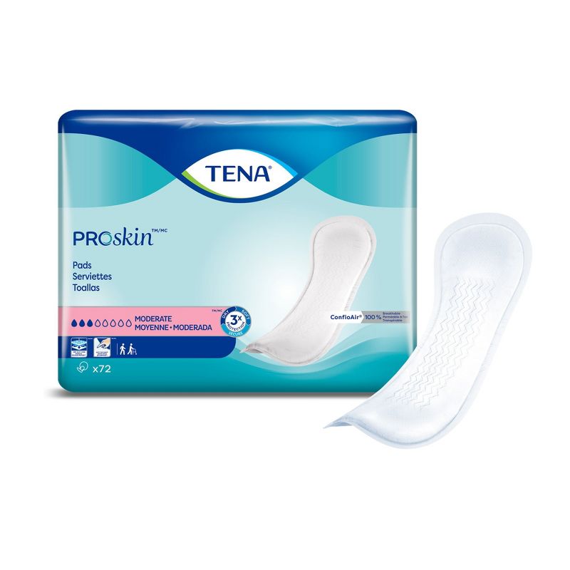 TENA ProSkin Moderate Unisex Incontinent Pad Regular Length 11" L 41309, Moderate, 72 Ct, 1 of 5