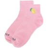 Memoi Women's Lemon Embroidery Athletic Quarter Socks Confetti Pink 9-11 - 3 of 3