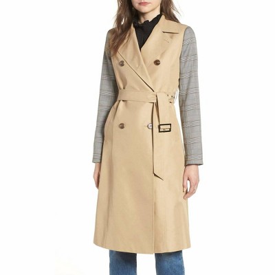 Women's Plaid Sleeve Double Breasted Trench Jacket - Mural