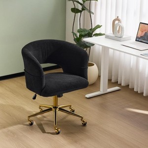 VINGLI Modern Curved Office & Vanity Desk Chair, Cute Upholstered Nail Chair with Wheels & 360° Swivel & Club & Tilting, Velvet Chenille, Mint Green - 1 of 4