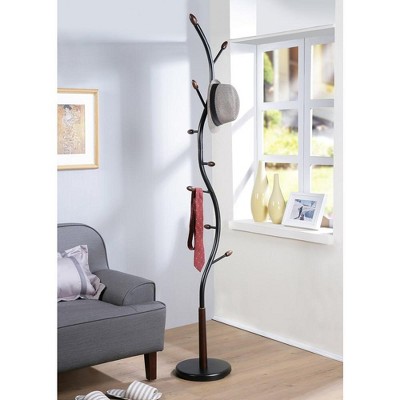 Coat Rack, Freestanding Coat Rack With 9 Wooden Hook, Heavy Circular Base, Metal Free-Standing Coat Rack