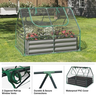 Galvanized Steel Raised Garden Bed with Removable PVC Greenhouse
