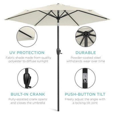 Ivory Hexagon Outdoor Umbrella with Steel Frame and Crank Lift