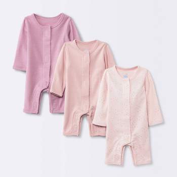 Baby Girls' 3pk Cotton Romper - Cloud Island™ Pink Preemie