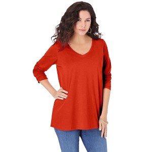 Roaman's Women's Plus Size Long Sleeve V Neck Ultimate Tee - 1 of 4