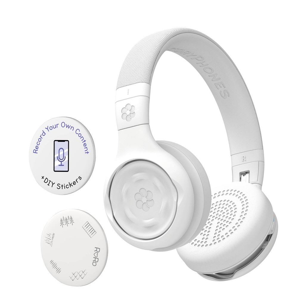 StoryPhones Storytelling Bluetooth Wireless Kids Headphones Intro Bundle with ZenDisk and PlayShield - White