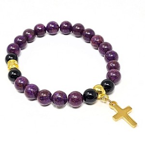 West Coast Jewelry Women's Cross Charm Agate Stone Bead Stretch Bracelet - 1 of 4