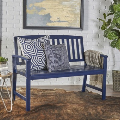SKRAN Outdoor Acacia Wood Bench, 2-Person Slatted Patio Farmhouse Wooden Stool for Use in Yard, Garden, Porch, or Park