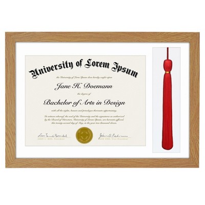 Americanflat 11x16 Oak Graduation Frame | 2 Opening Mat Displays 8.5"x11" Diploma or Certificate and Tassle. Tempered 2X Sawtooth Hangers.