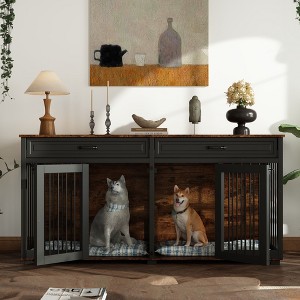 Famapy Wooden Double Cage Furniture Style Dog Kennel with 2 Drawers and Dividers - 1 of 4