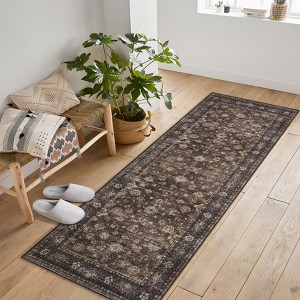 Washable Rug Boho Abstract Hallway Runners Vintage Distressed Floral Soft Low Pile Floor Carpet for Living Room - 1 of 4