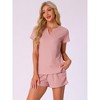 INSPIRE CHIC Women's Waffle Knit V-neck Short Sleeve Top with Shorts Tracksuit Lounge Set with Pockets - 2 of 4